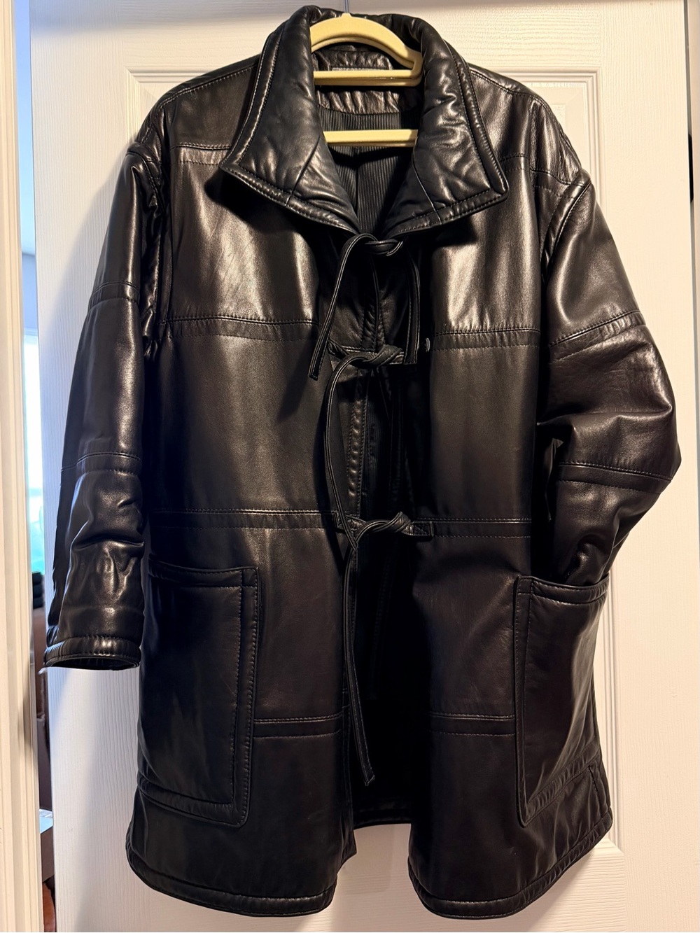 Vintage Bisang Alpine Black Leather Toggle Coat